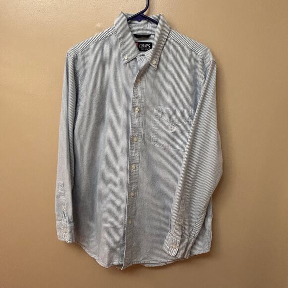 Chaps Blue & White Striped Long Sleeve Button-Up Shirt Medium - Picture 9 of 9